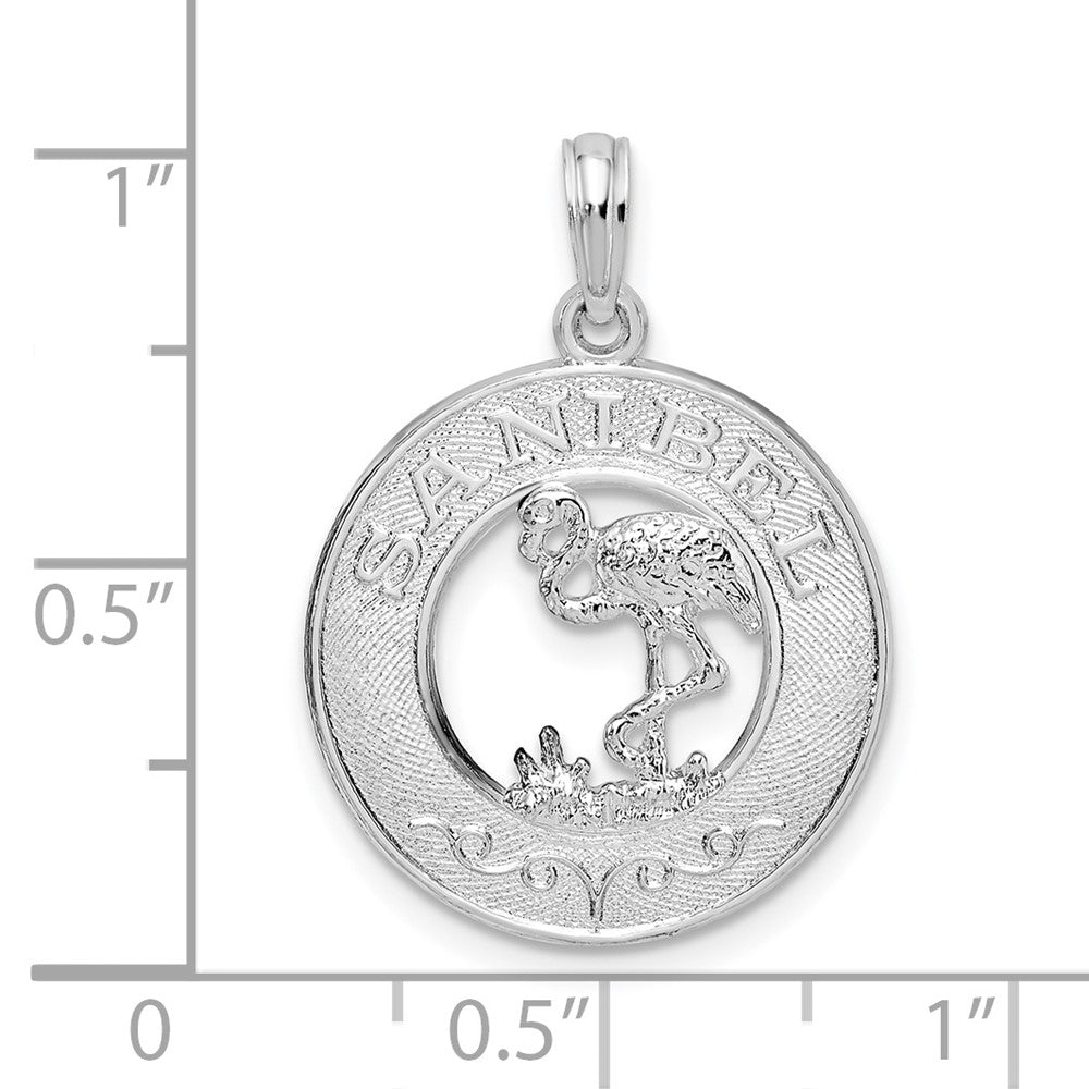 FJC Finejewelers 925 Sterling Silver d Polished Sanibel Circle with Flamingo Charm 25 x 18 mm