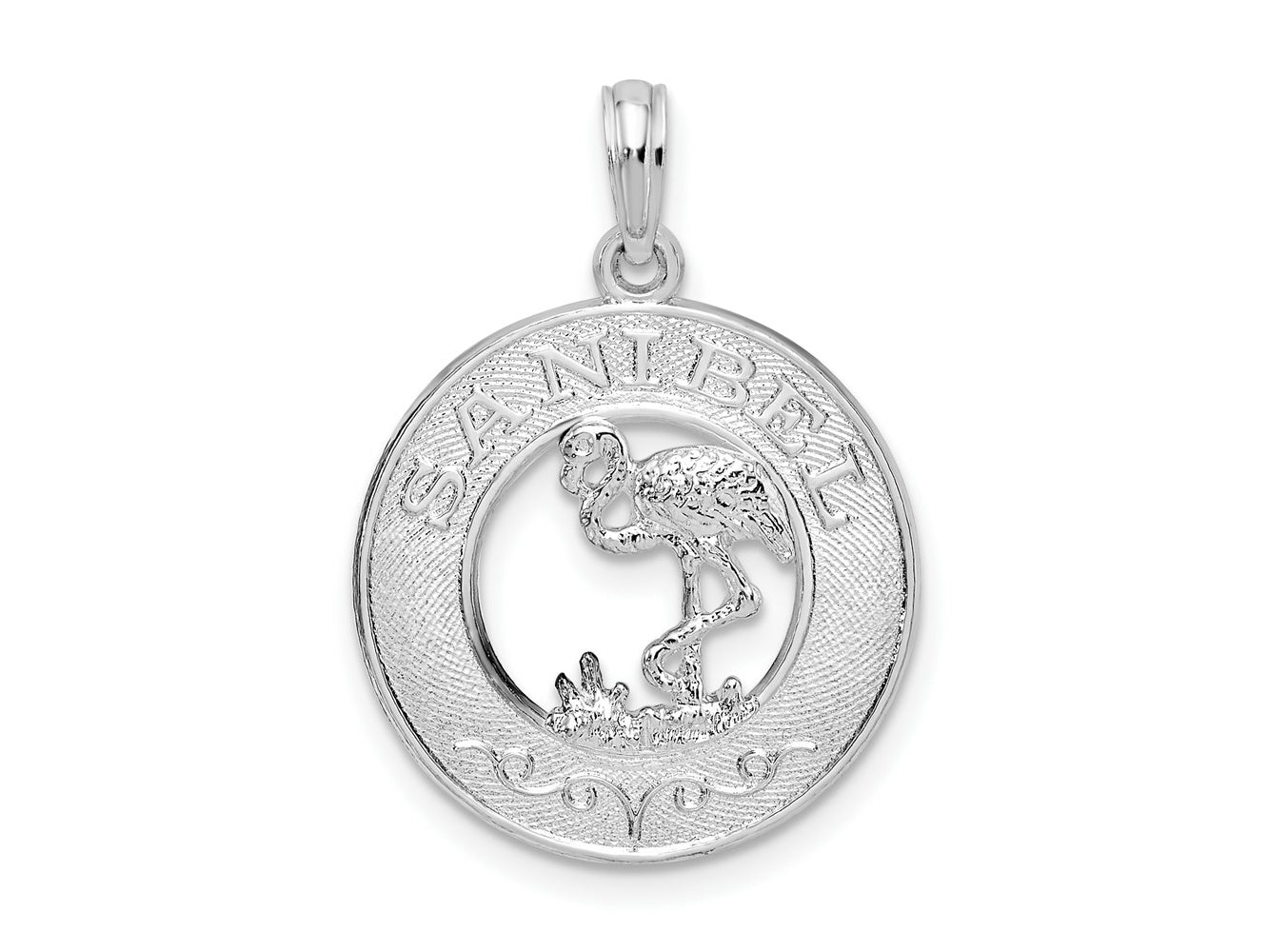 FJC Finejewelers 925 Sterling Silver d Polished Sanibel Circle with Flamingo Charm 25 x 18 mm