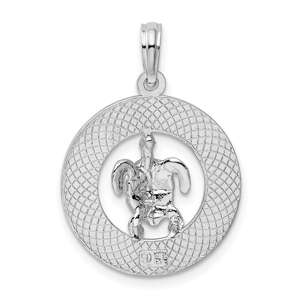 FJC Finejewelers 925 Sterling Silver Rhodium Plated Turks and Caicos Circle with Turtle Charm 25 x 17 mm