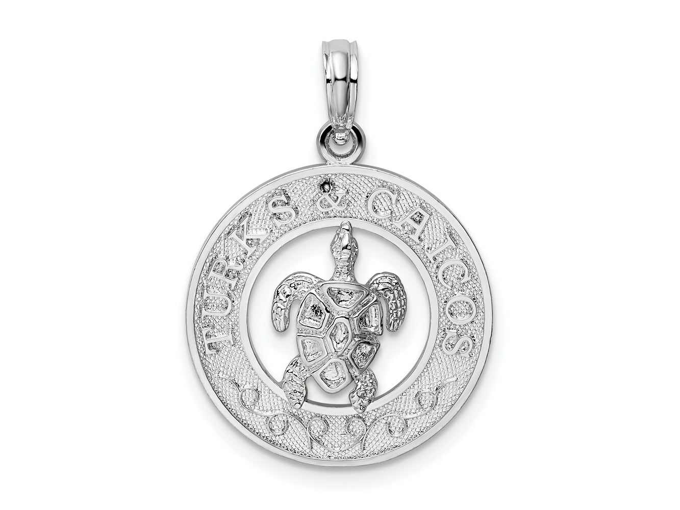 FJC Finejewelers 925 Sterling Silver Rhodium Plated Turks and Caicos Circle with Turtle Charm 25 x 17 mm