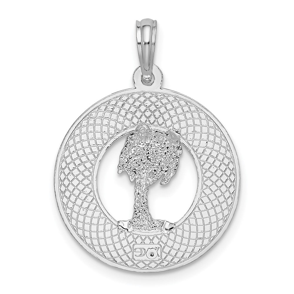 FJC Finejewelers 925 Sterling Silver Rhodium Plated Charleston Circle with Palm Tree Charm 25 x 18 mm