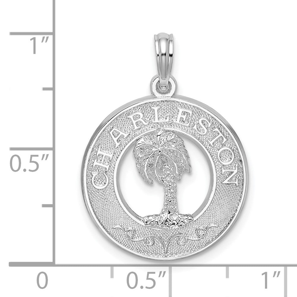FJC Finejewelers 925 Sterling Silver Rhodium Plated Charleston Circle with Palm Tree Charm 25 x 18 mm