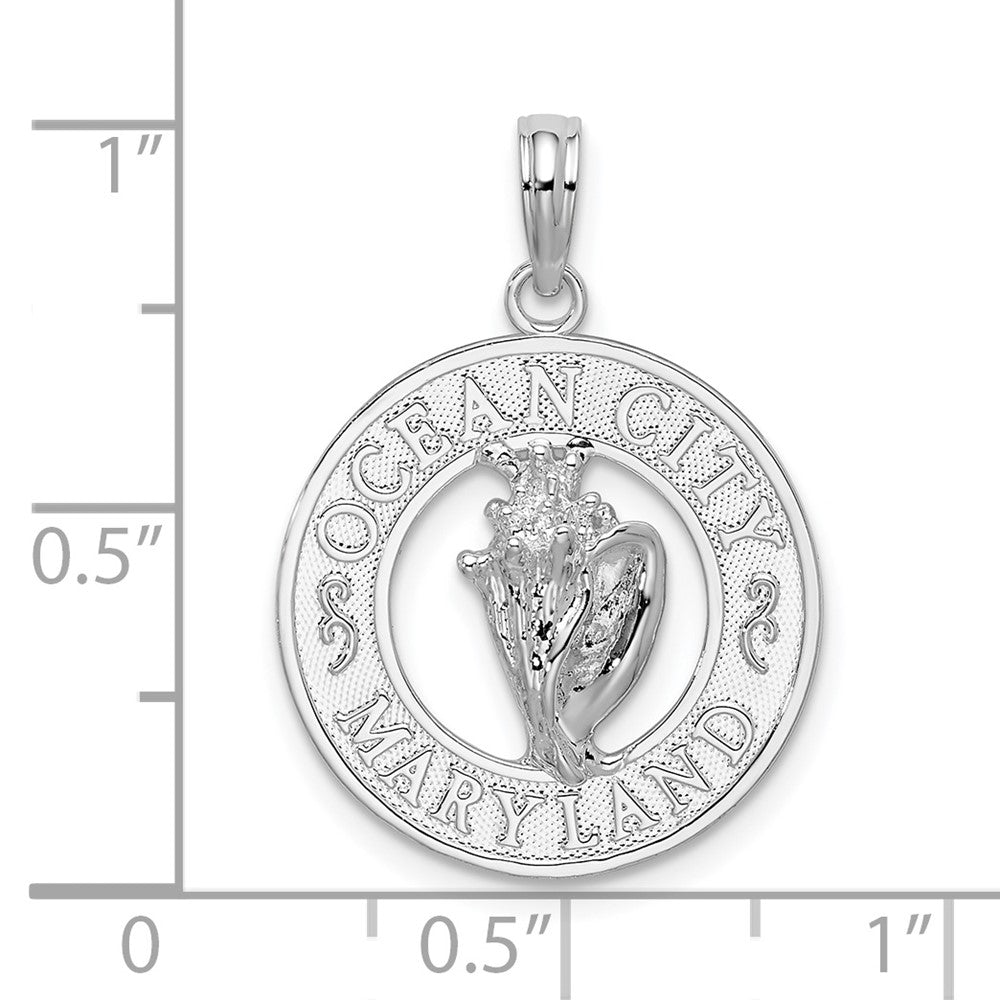 FJC Finejewelers 925 Sterling Silver Rhodium Plated Ocean City, MD Circle with Shell Charm 25 x 17 mm