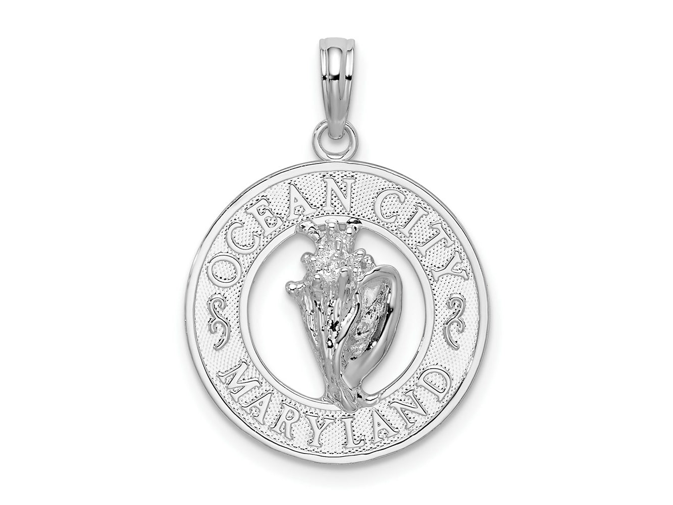 FJC Finejewelers 925 Sterling Silver Rhodium Plated Ocean City, MD Circle with Shell Charm 25 x 17 mm
