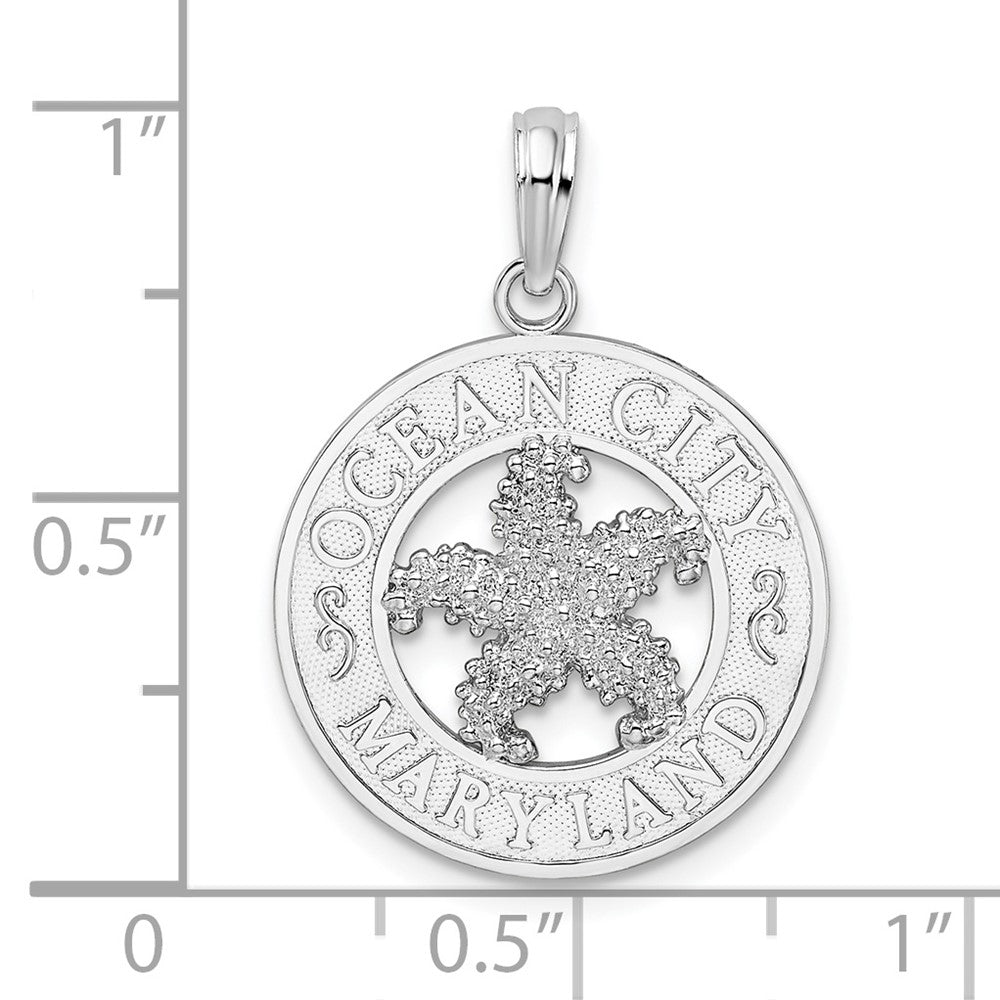 FJC Finejewelers 925 Sterling Silver Rhodium Plated Ocean City, MD Circle with Starfish Charm 25 x 17 mm