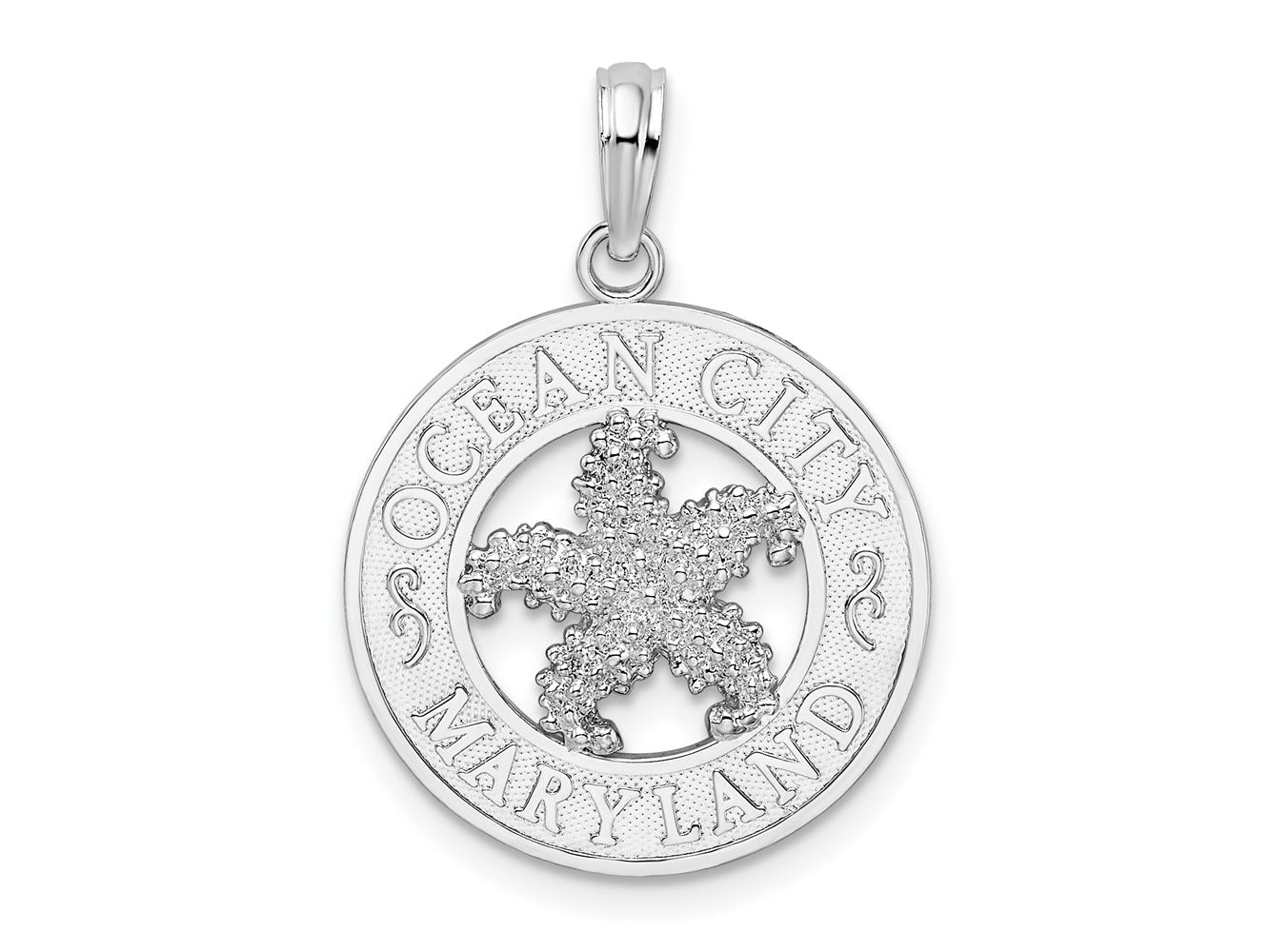 FJC Finejewelers 925 Sterling Silver Rhodium Plated Ocean City, MD Circle with Starfish Charm 25 x 17 mm