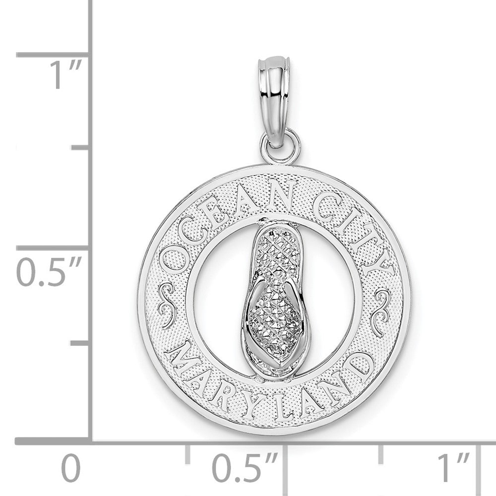 FJC Finejewelers 925 Sterling Silver Rhodium Plated Ocean City, MD Circle with Flip-flop Charm 25 x 17 mm