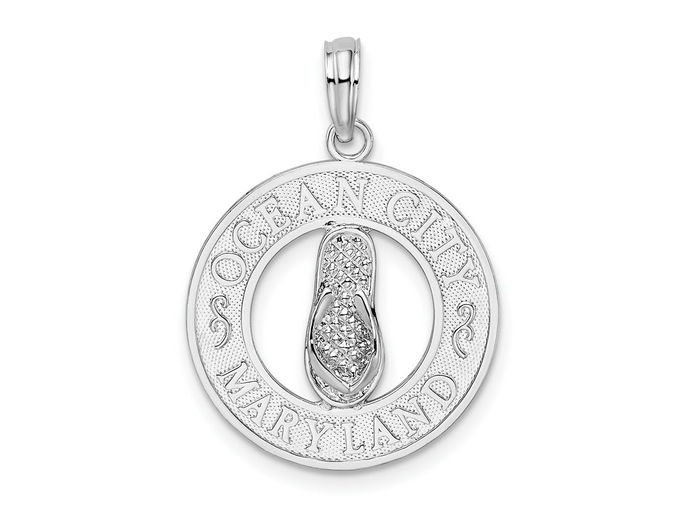 FJC Finejewelers 925 Sterling Silver Rhodium Plated Ocean City, MD Circle with Flip-flop Charm 25 x 17 mm