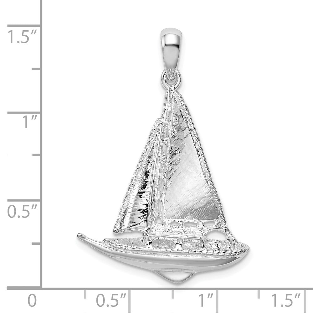 FJC Finejewelers 925 Sterling Silver Rhodium Plated Polished 3D Sailboat Charm 37 x 24 mm