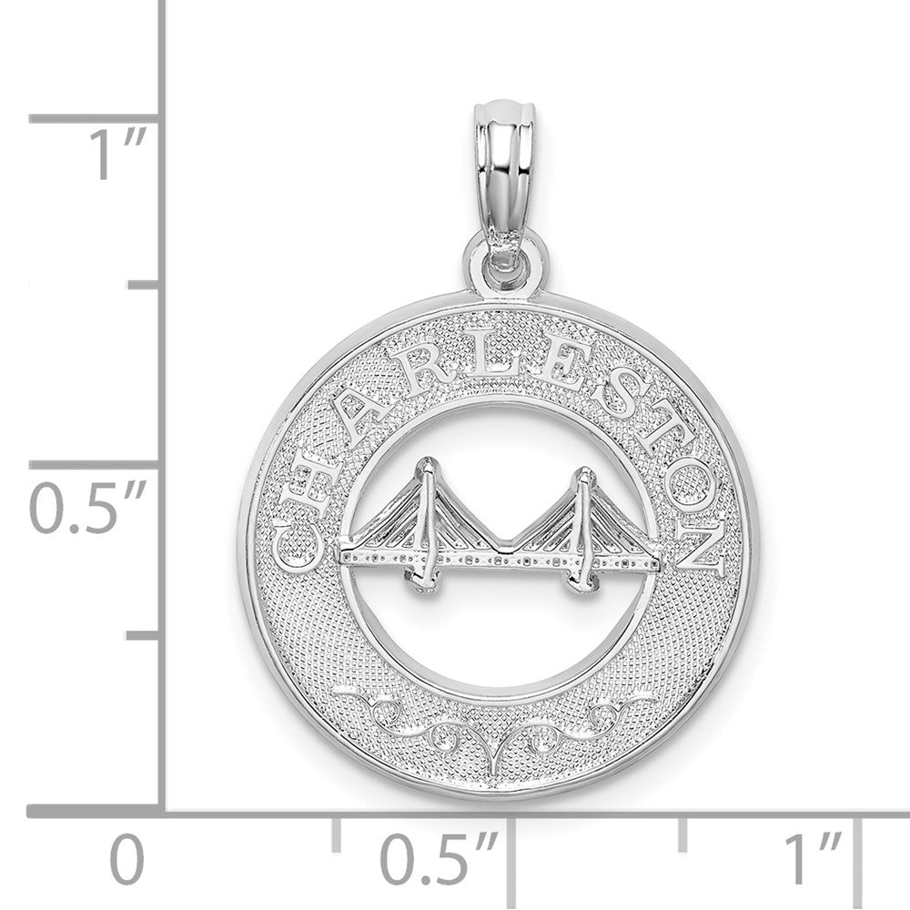 FJC Finejewelers 925 Sterling Silver Rhodium Plated Textured Charleston with Bridge Charm 25 x 18 mm