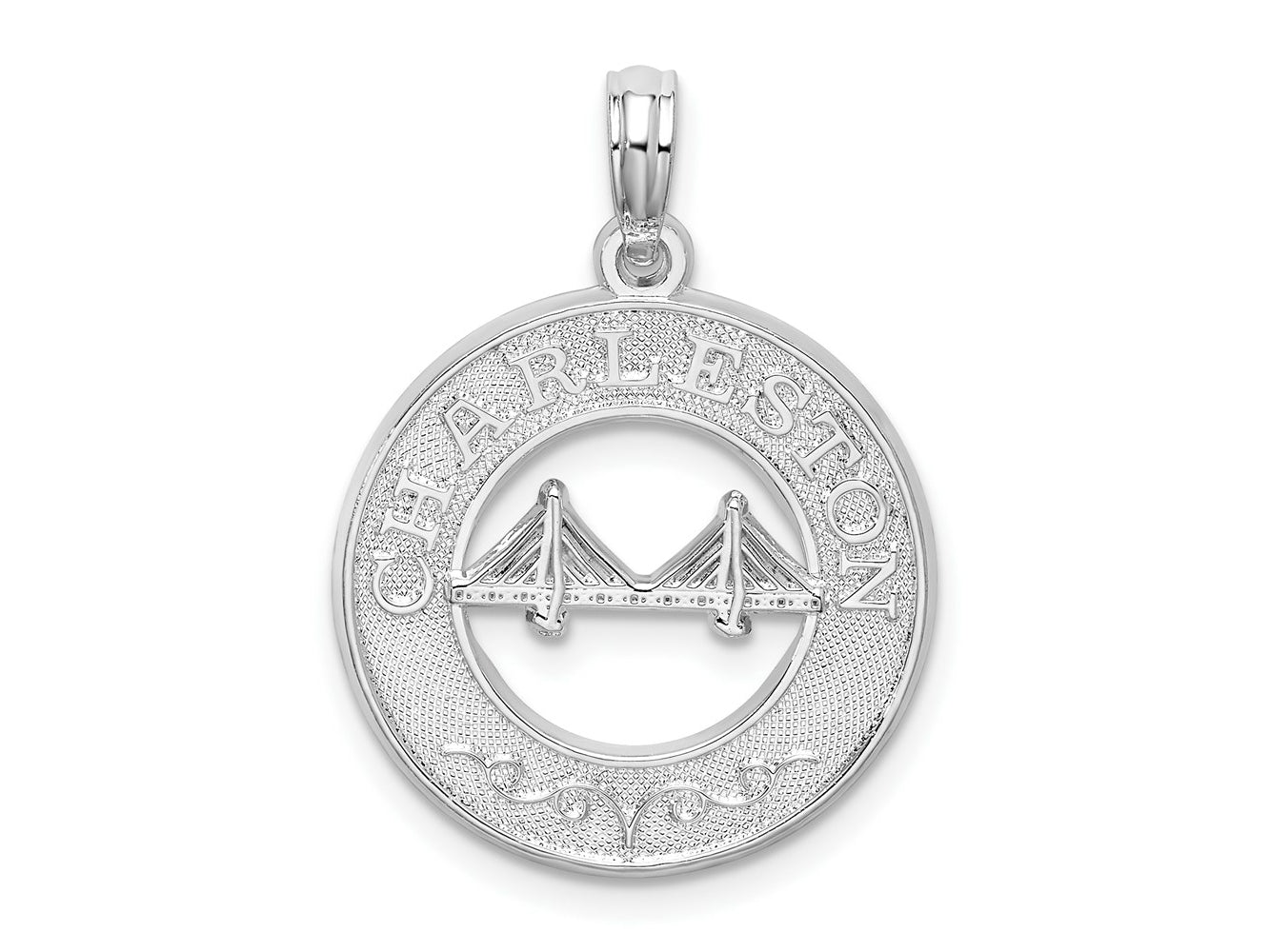 FJC Finejewelers 925 Sterling Silver Rhodium Plated Textured Charleston with Bridge Charm 25 x 18 mm