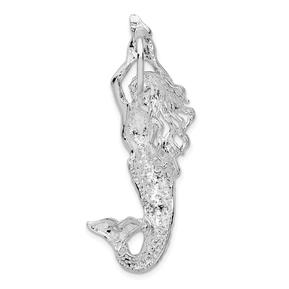 FJC Finejewelers 925 Sterling Silver Rhodium Plated Polished Large Mermaid with Shell Slide 45 x 20 mm
