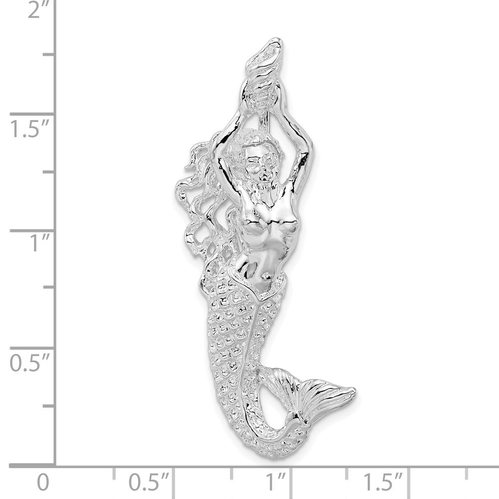 FJC Finejewelers 925 Sterling Silver Rhodium Plated Polished Large Mermaid with Shell Slide 45 x 20 mm