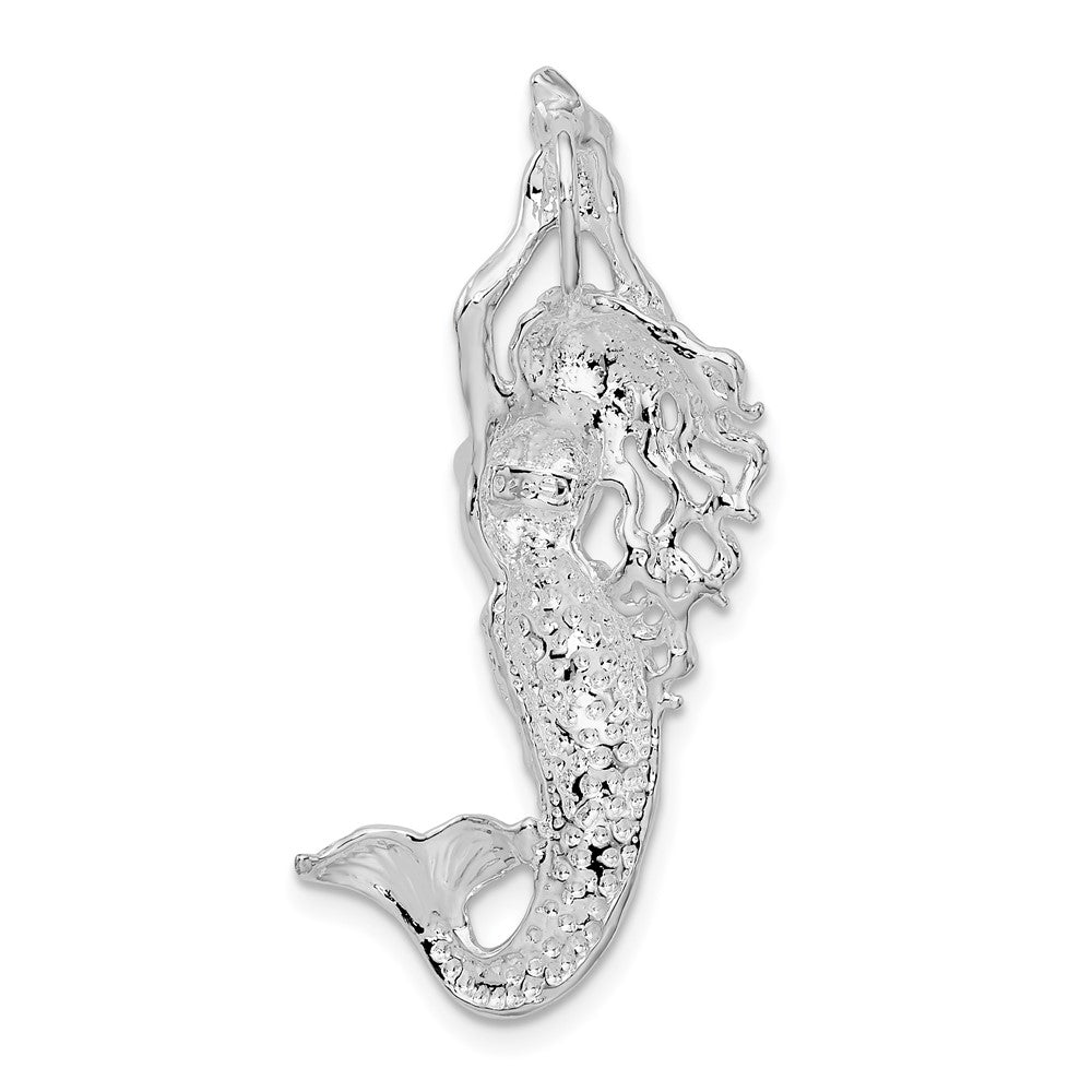 FJC Finejewelers 925 Sterling Silver Rhodium Plated Polished Mermaid with Shell Slide 35 x 18 mm