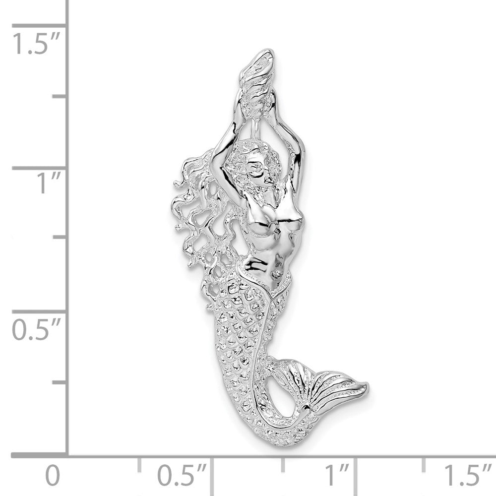 FJC Finejewelers 925 Sterling Silver Rhodium Plated Polished Mermaid with Shell Slide 35 x 18 mm