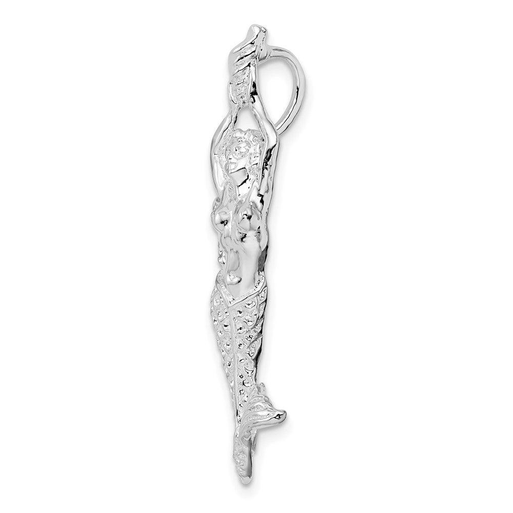 FJC Finejewelers 925 Sterling Silver Rhodium Plated Polished Mermaid with Shell Slide 35 x 18 mm