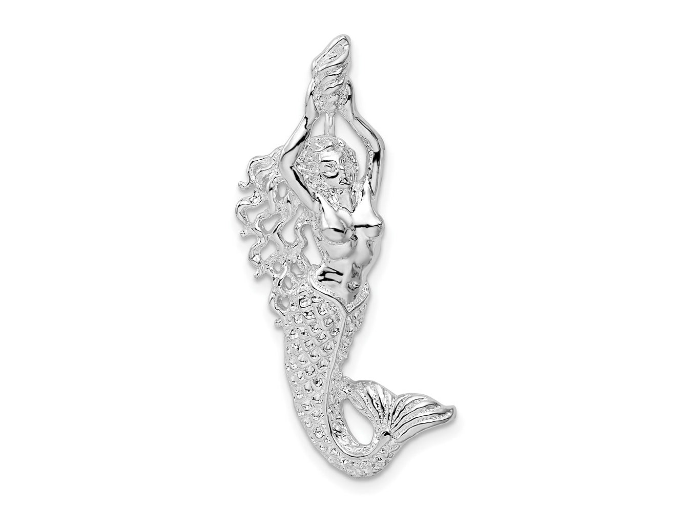 FJC Finejewelers 925 Sterling Silver Rhodium Plated Polished Mermaid with Shell Slide 35 x 18 mm