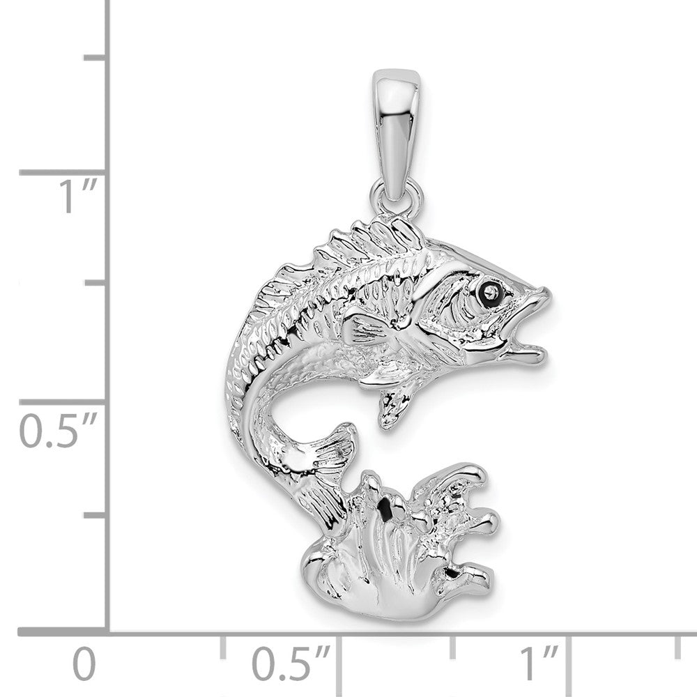 FJC Finejewelers 925 Sterling Silver Rhodium Plated Polished Jumping Bass Fish Charm 30 x 19 mm