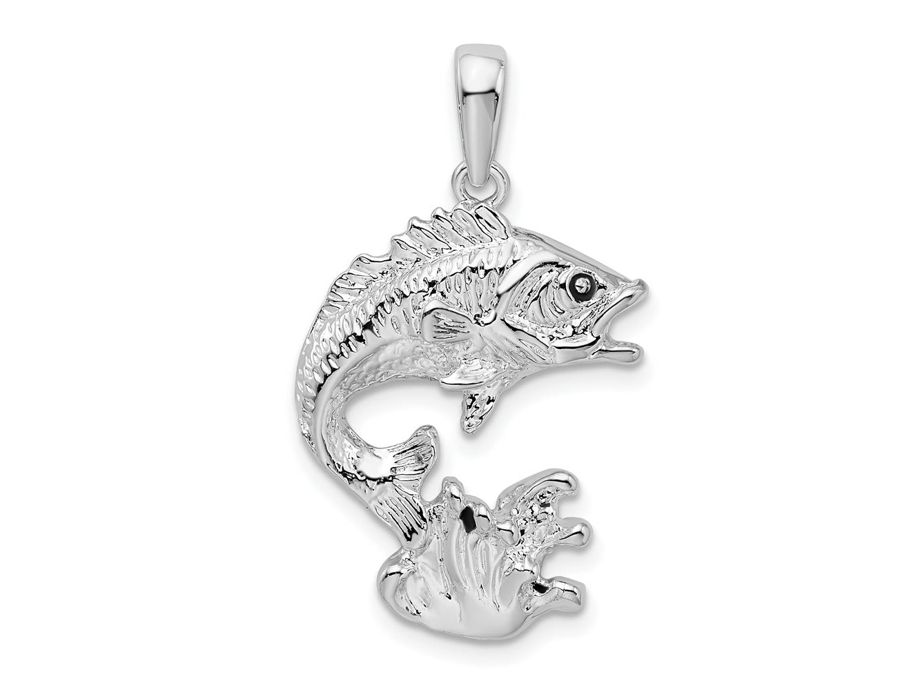 FJC Finejewelers 925 Sterling Silver Rhodium Plated Polished Jumping Bass Fish Charm 30 x 19 mm