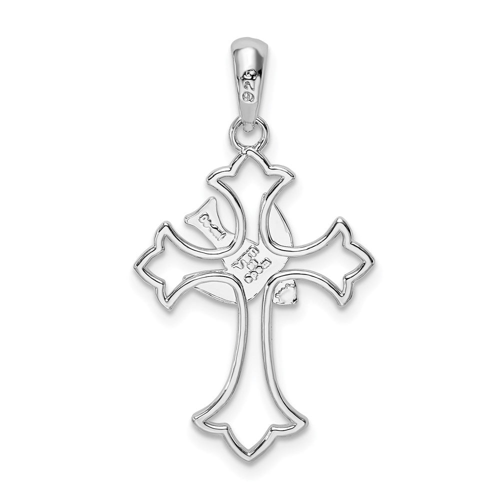 FJC Finejewelers 925 Sterling Silver Rhodium Plated Cut-out Fleur de Lis Cross with Dove Charm 17 mm