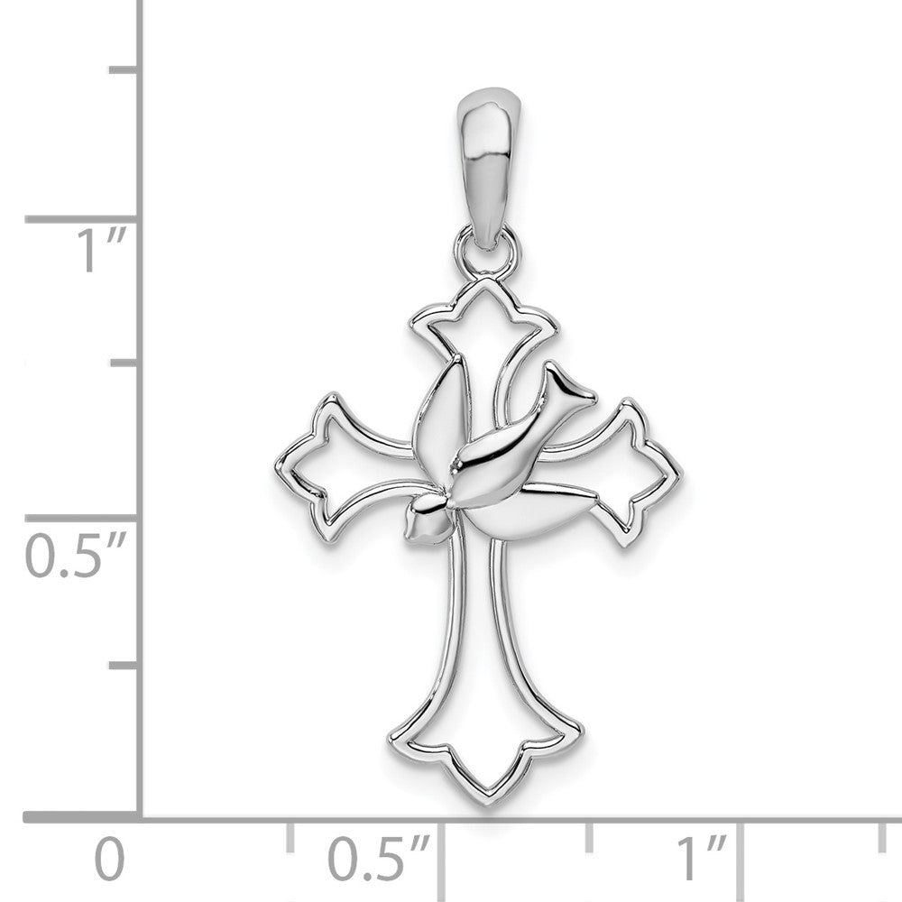 FJC Finejewelers 925 Sterling Silver Rhodium Plated Cut-out Fleur de Lis Cross with Dove Charm 17 mm