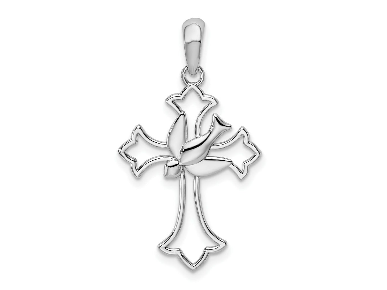FJC Finejewelers 925 Sterling Silver Rhodium Plated Cut-out Fleur de Lis Cross with Dove Charm 17 mm