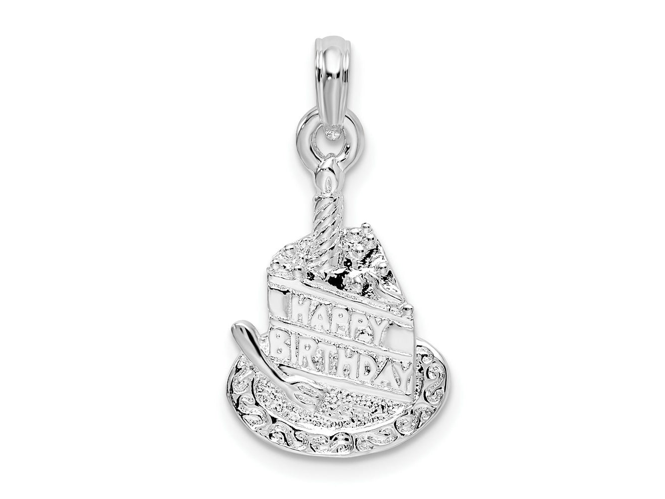 FJC Finejewelers 925 Sterling Silver Polished Happy Birthday Slice of Cake Charm