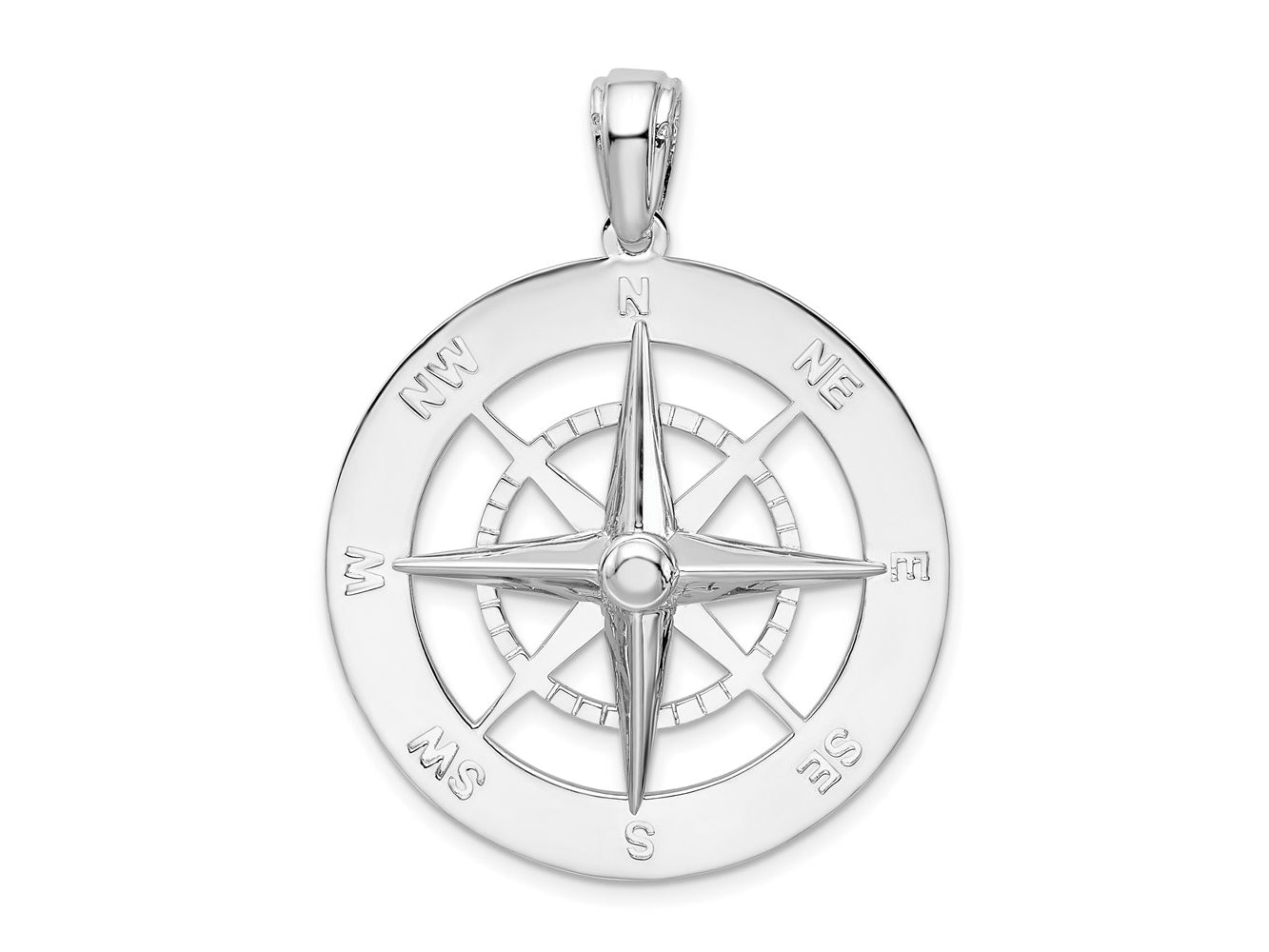 FJC Finejewelers 925 Sterling Silver Rhodium Plated Polished Large Nautical Compass Charm 41 x 31 mm