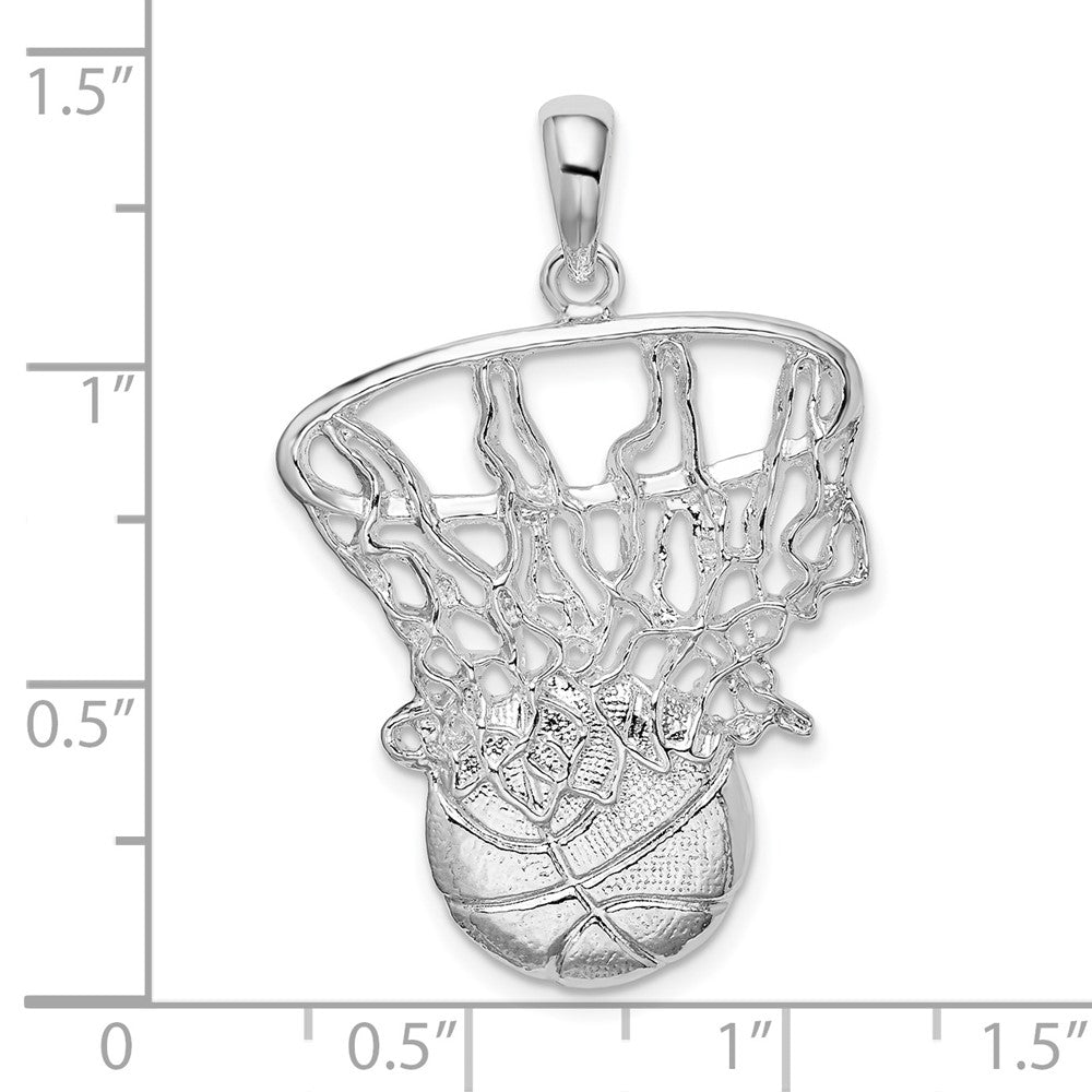 FJC Finejewelers 925 Sterling Silver Rhodium Plated Polished Basketball in Net Charm 23 mm