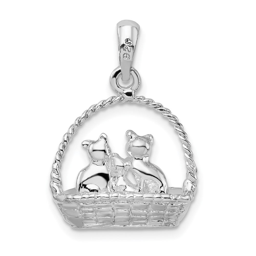 FJC Finejewelers 925 Sterling Silver Polished 3D Kittens in Basket Charm 16 mm