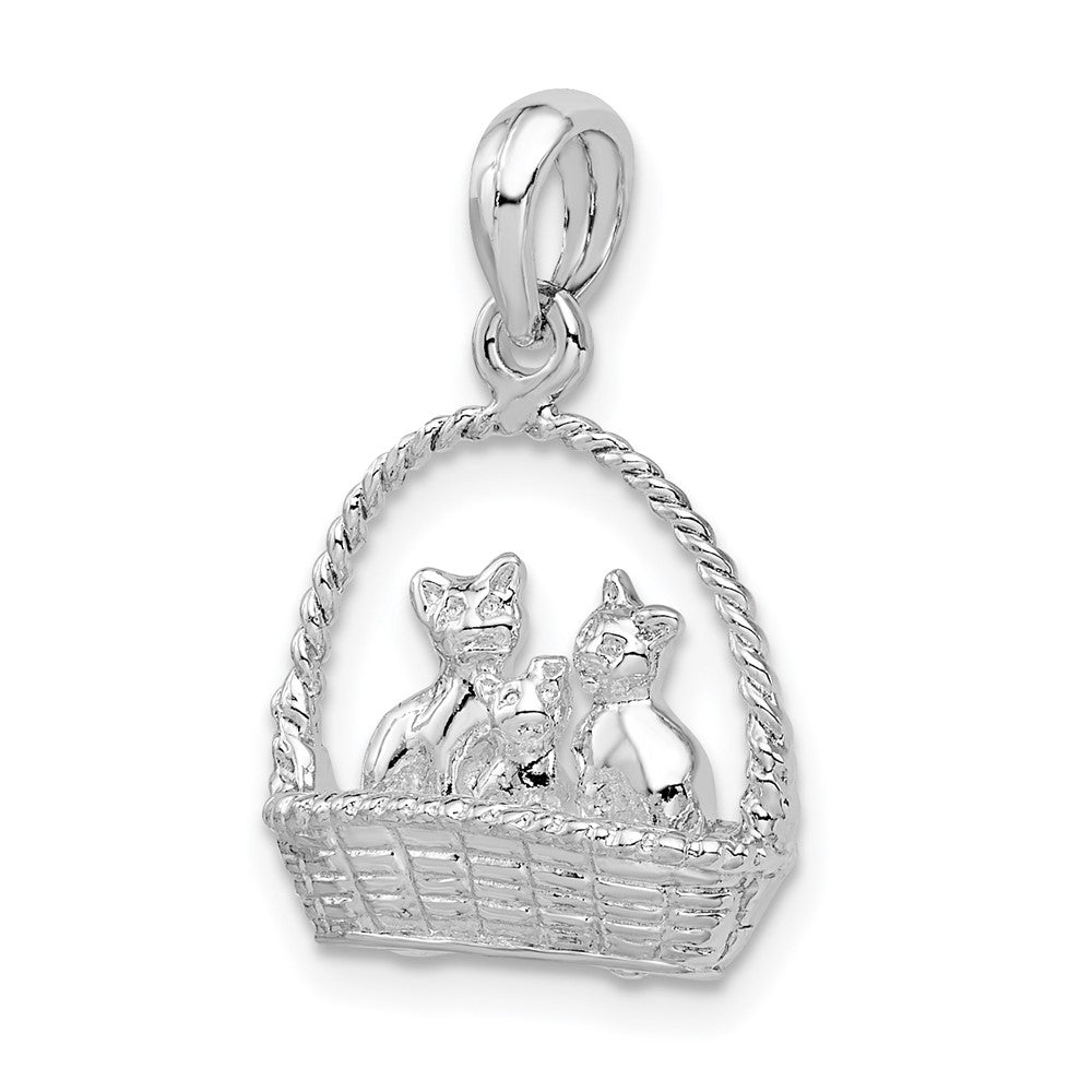 FJC Finejewelers 925 Sterling Silver Polished 3D Kittens in Basket Charm 16 mm