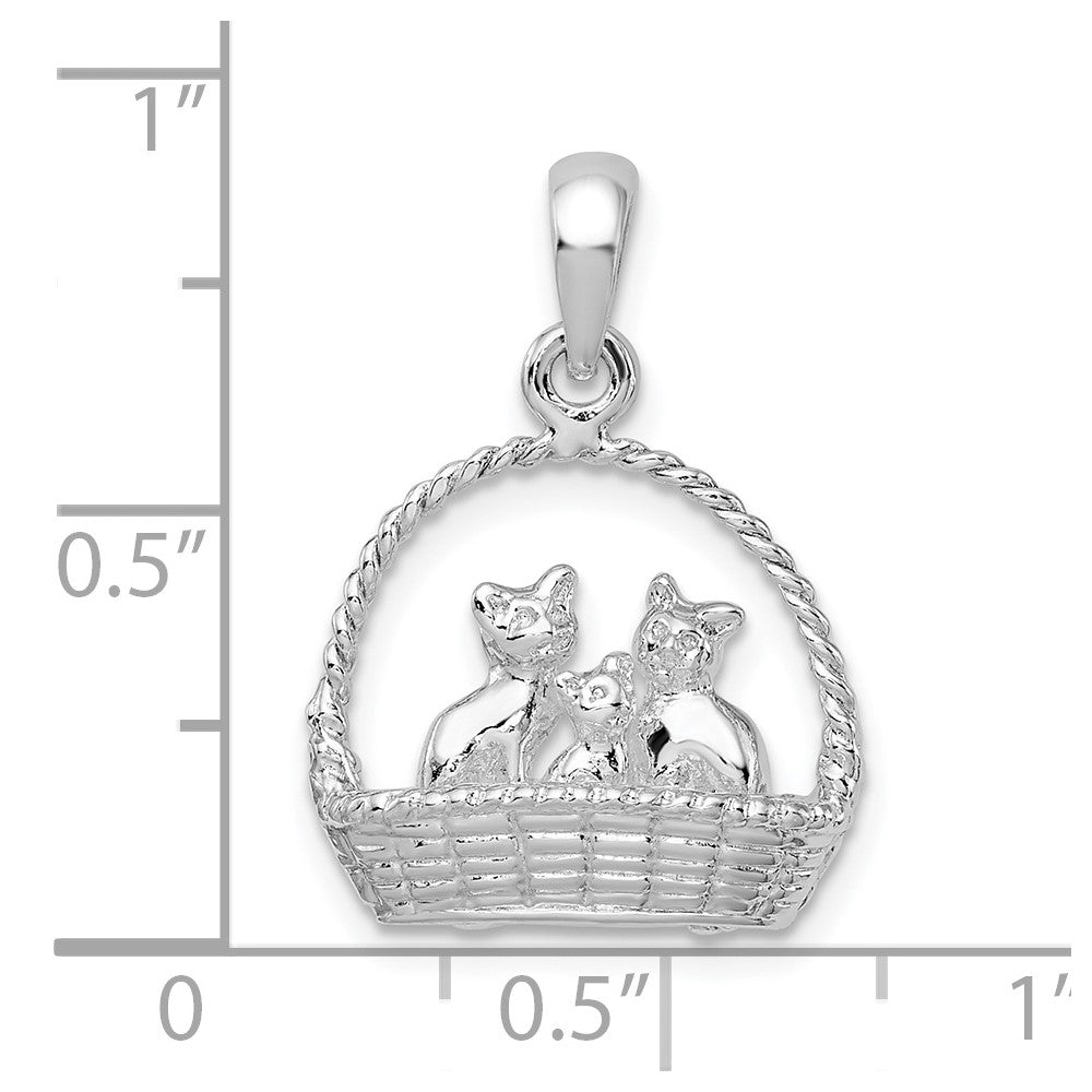 FJC Finejewelers 925 Sterling Silver Polished 3D Kittens in Basket Charm 16 mm