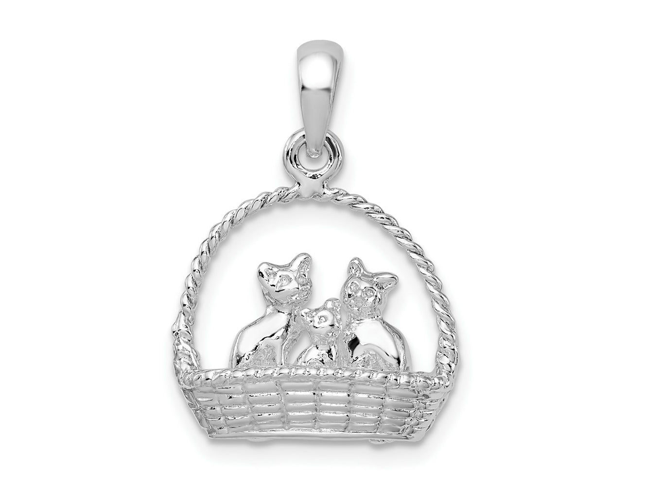 FJC Finejewelers 925 Sterling Silver Polished 3D Kittens in Basket Charm 16 mm
