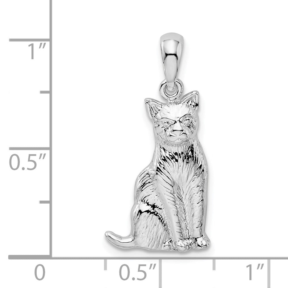 FJC Finejewelers 925 Sterling Silver Rhodium Plated Textured Sitting Cat Charm 8 mm