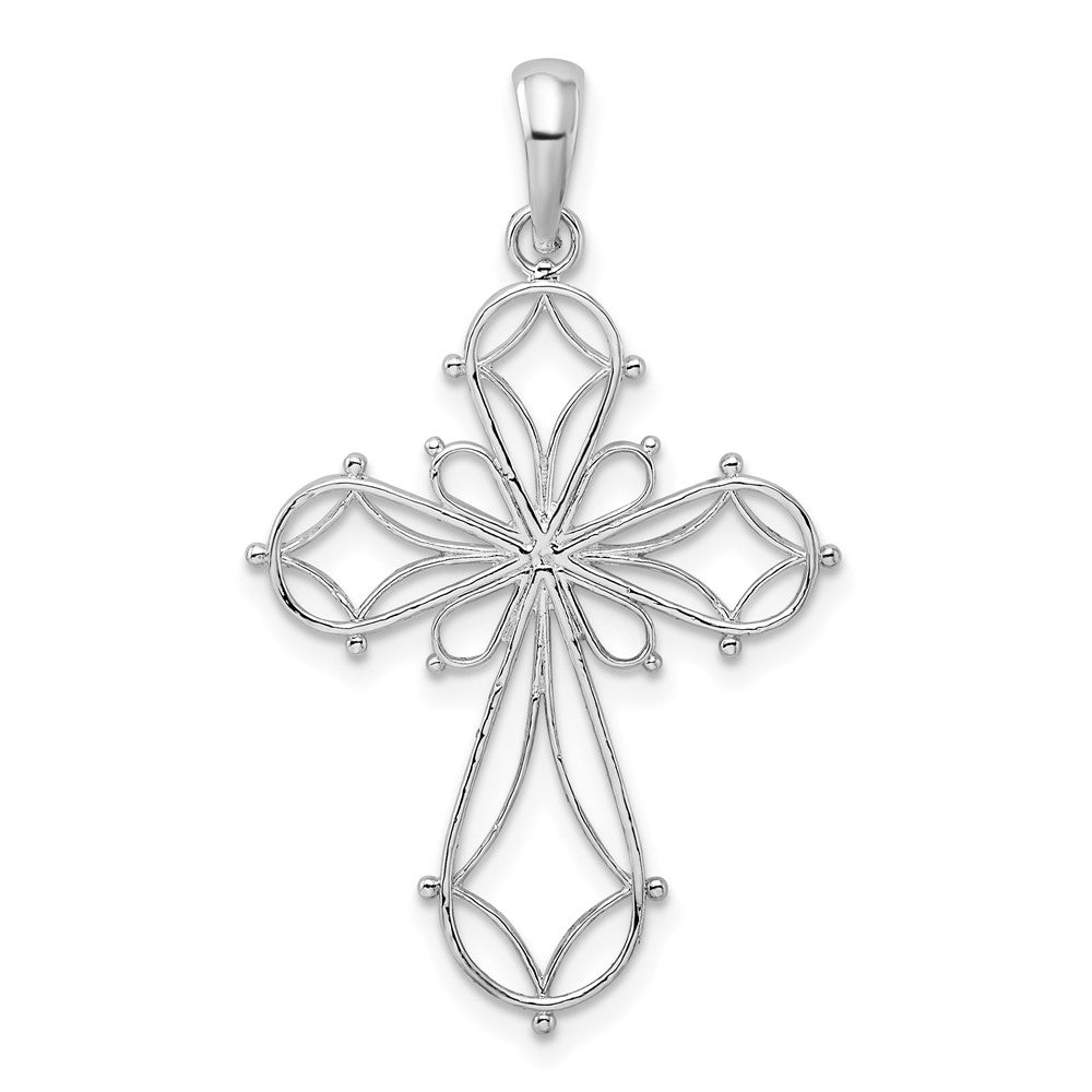 FJC Finejewelers 925 Sterling Silver Rhodium Plated Fancy Cut-out Rounded Cross Charm 21 mm