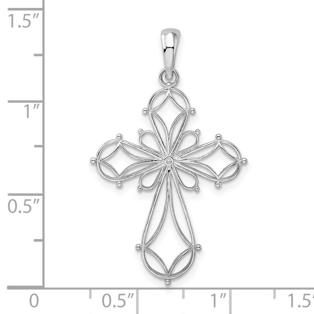 FJC Finejewelers 925 Sterling Silver Rhodium Plated Fancy Cut-out Rounded Cross Charm 21 mm