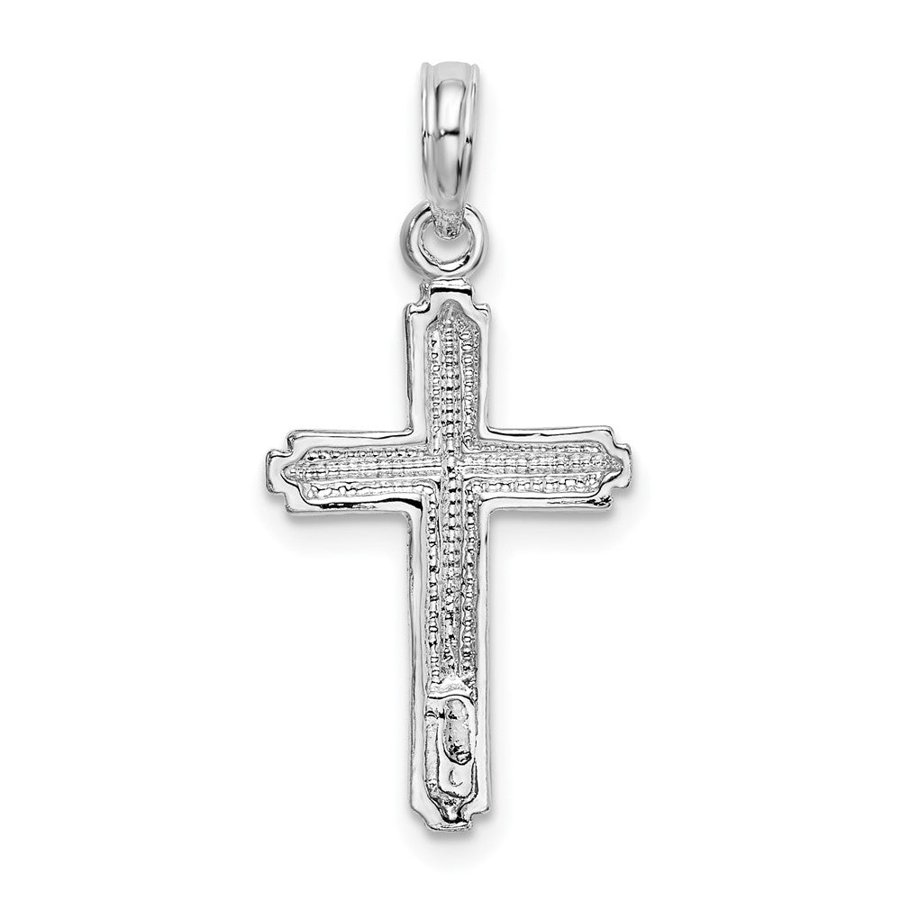 FJC Finejewelers 925 Sterling Silver Polished Striped Border Latin Cross Charm 13 mm