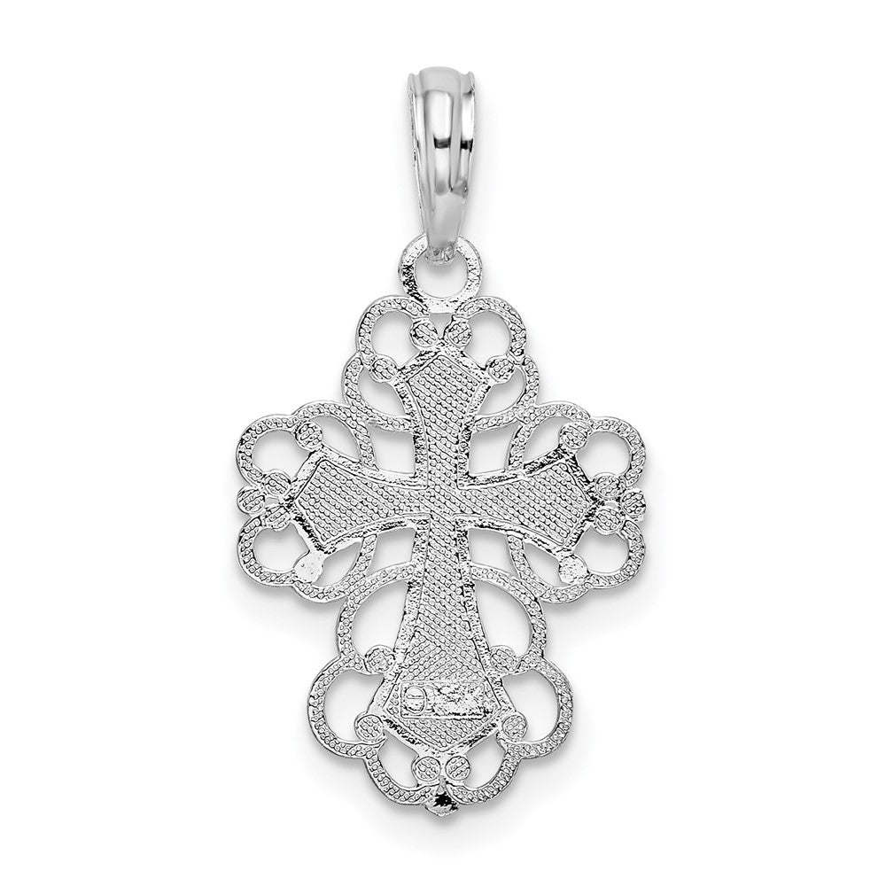 FJC Finejewelers 925 Sterling Silver Rhodium Plated Polished Fancy Lacy Cross Charm 13 mm