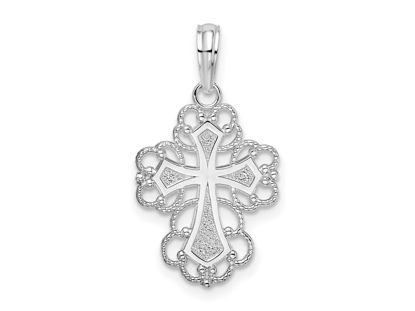 FJC Finejewelers 925 Sterling Silver Rhodium Plated Polished Fancy Lacy Cross Charm 13 mm