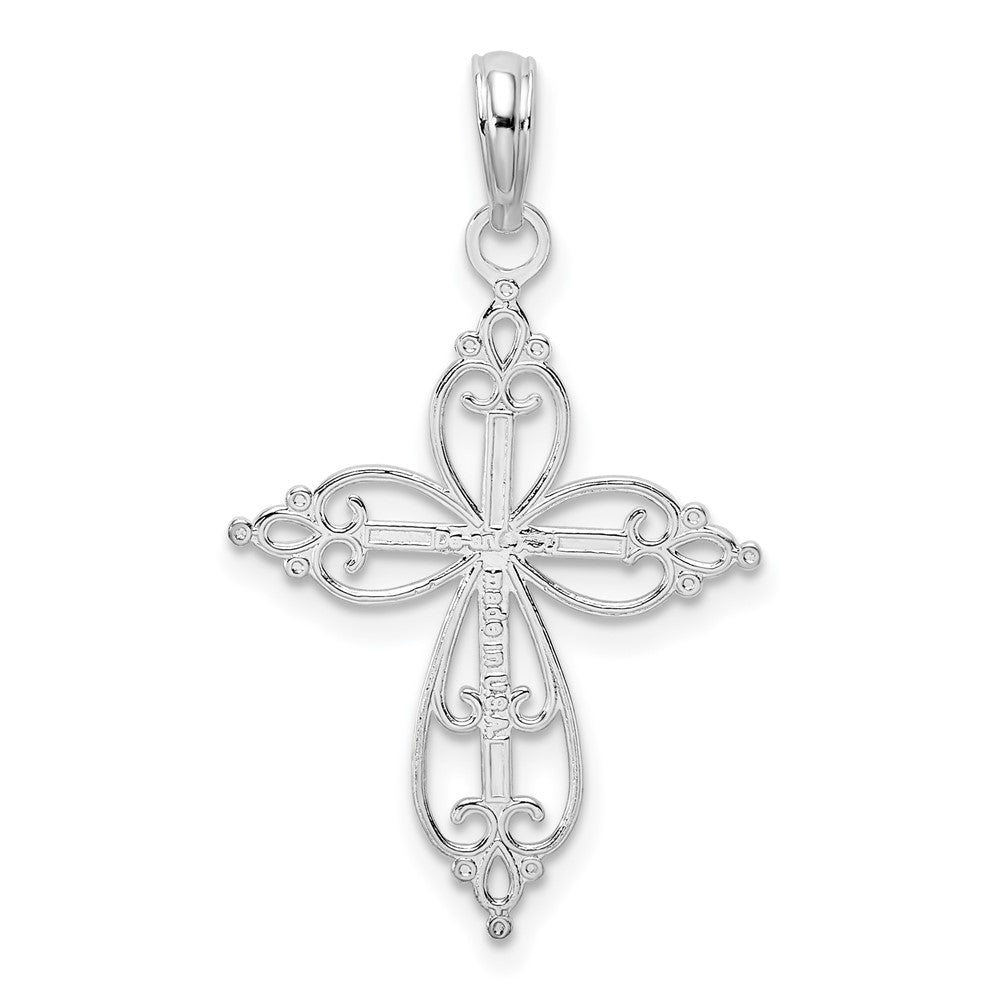 FJC Finejewelers 925 Sterling Silver Polish Fancy Filigree with Beaded Center Cross Charm 17 mm