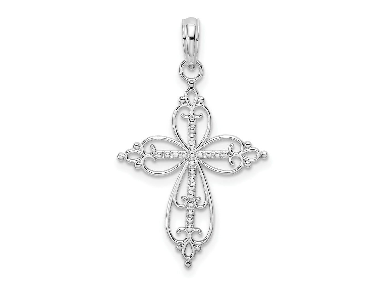 FJC Finejewelers 925 Sterling Silver Polish Fancy Filigree with Beaded Center Cross Charm 17 mm