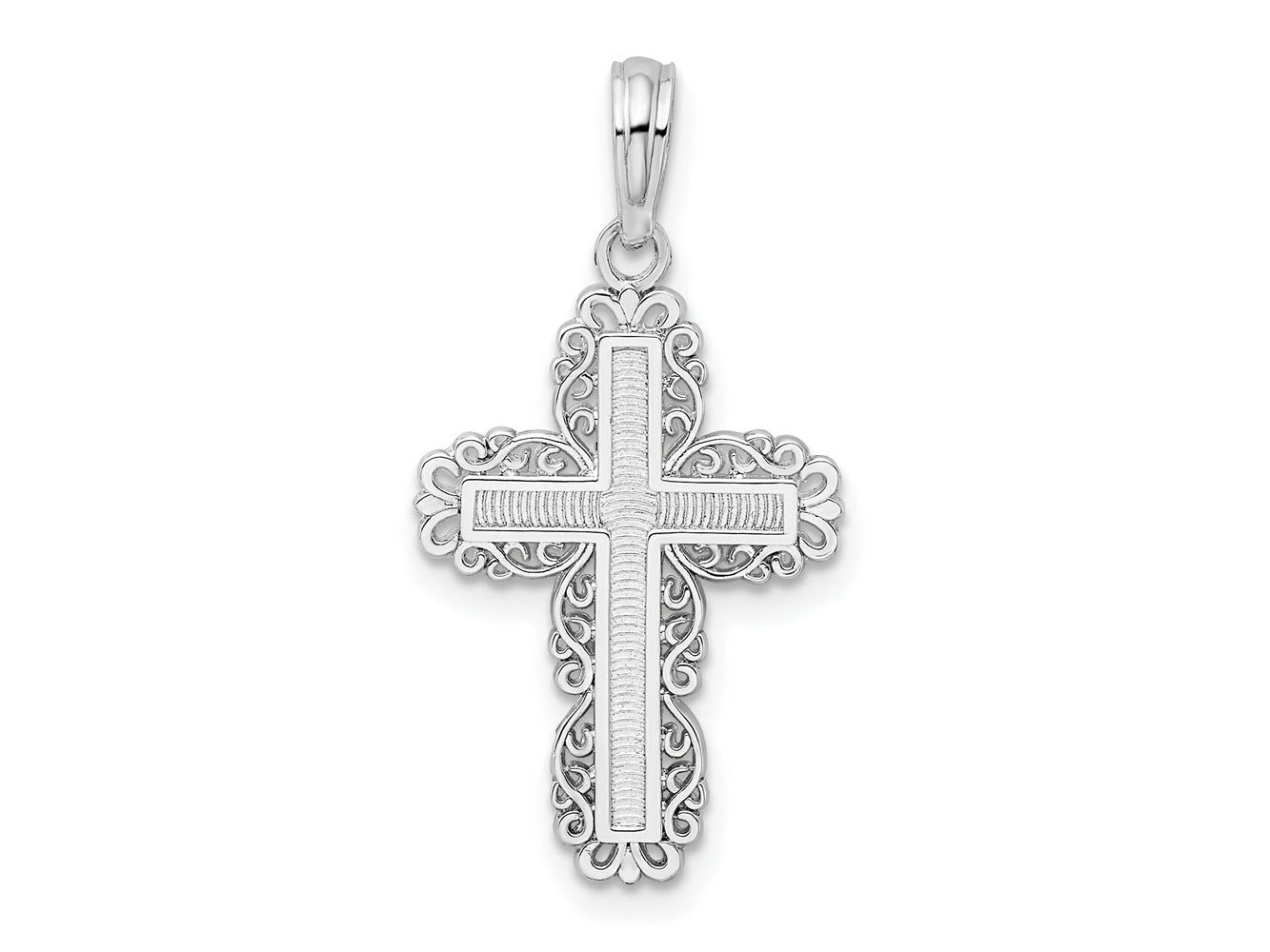 FJC Finejewelers 925 Sterling Silver Rhodium Plated Polished Lace Border Latin Cross Charm 13 mm