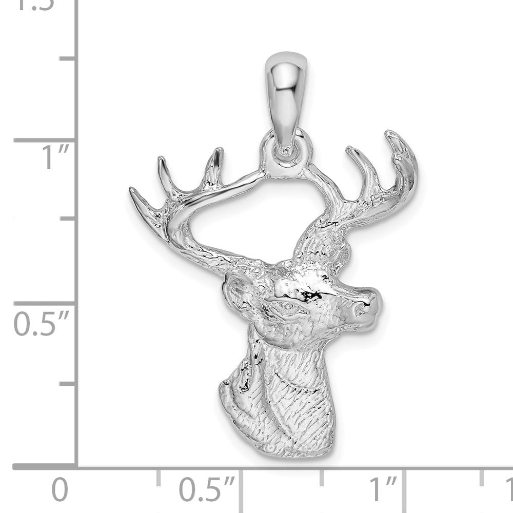 FJC Finejewelers 925 Sterling Silver Rhodium Plated 6-point Buck Deer Head Profile Charm 22 mm