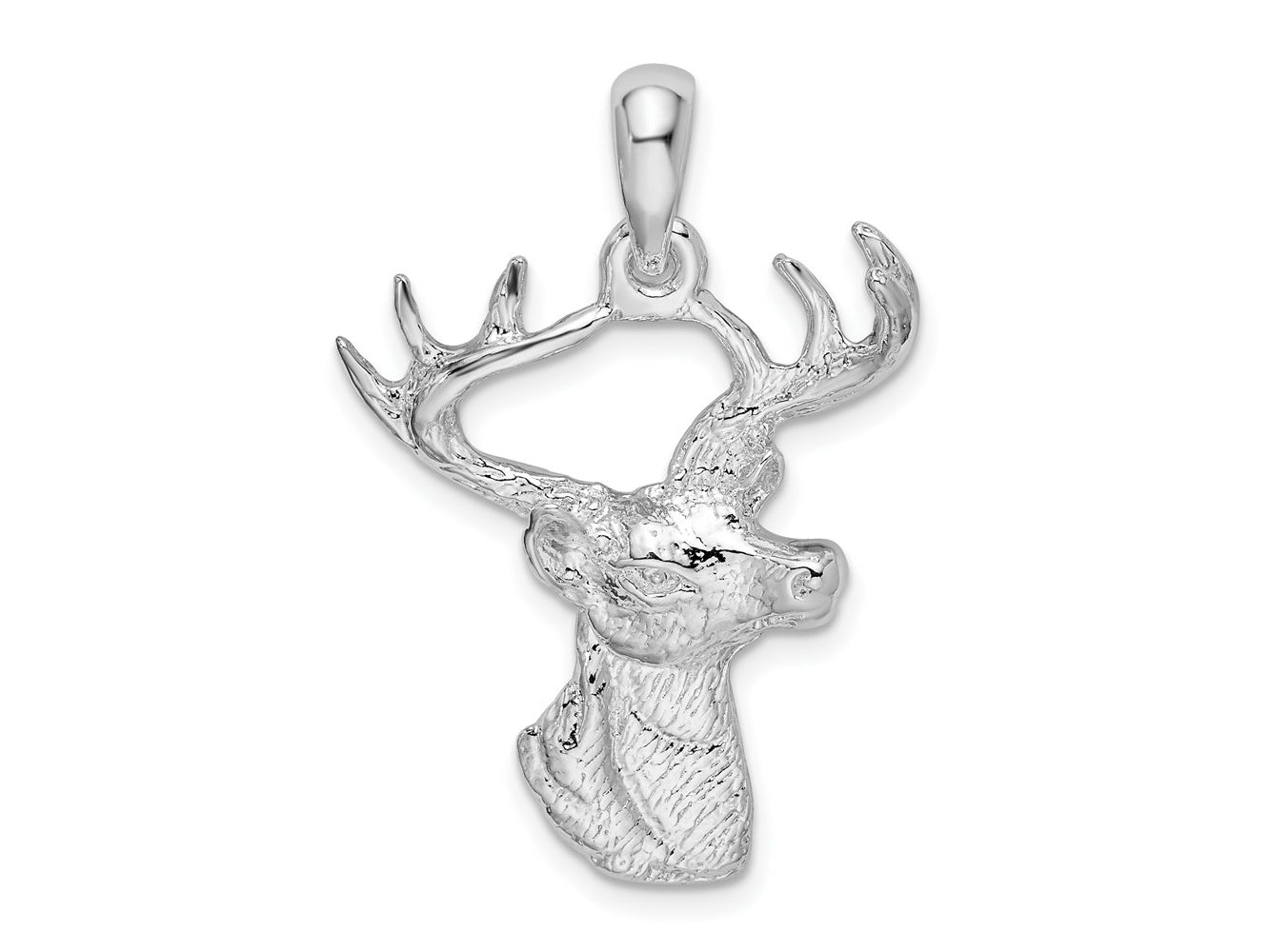 FJC Finejewelers 925 Sterling Silver Rhodium Plated 6-point Buck Deer Head Profile Charm 22 mm