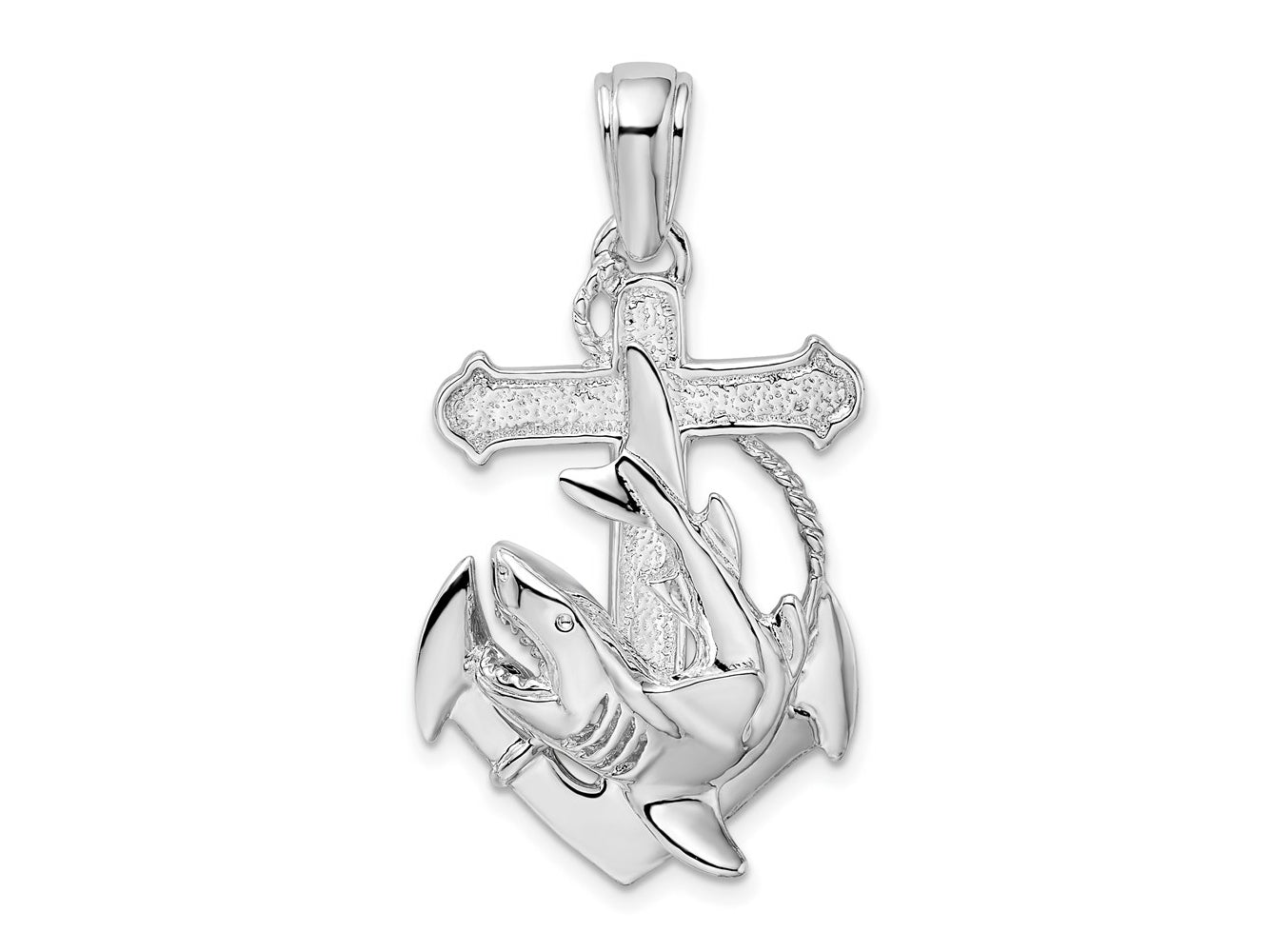 FJC Finejewelers 925 Sterling Silver Rhodium Plated Polished Anchor with Shark Charm 38 x 20 mm