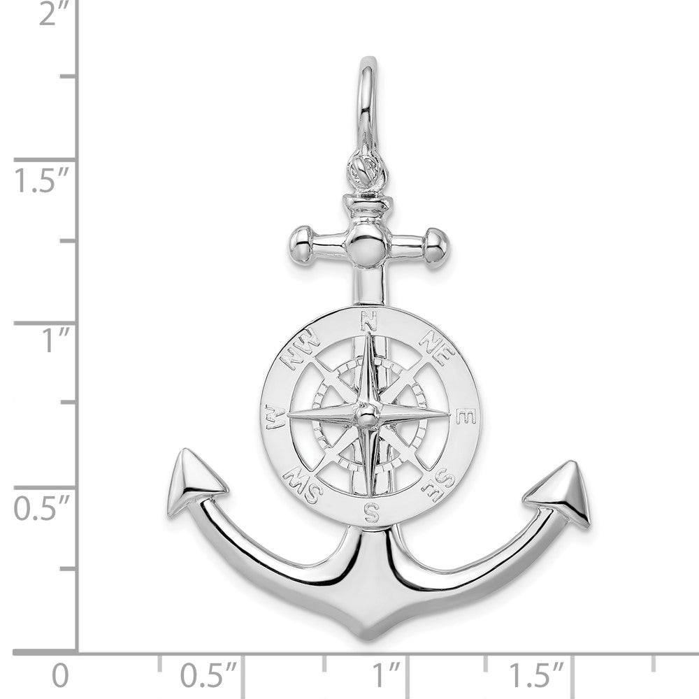 FJC Finejewelers 925 Sterling Silver Rhodium Plated Polished 3D Lg Anchor with Compass Charm 44 x 32 mm