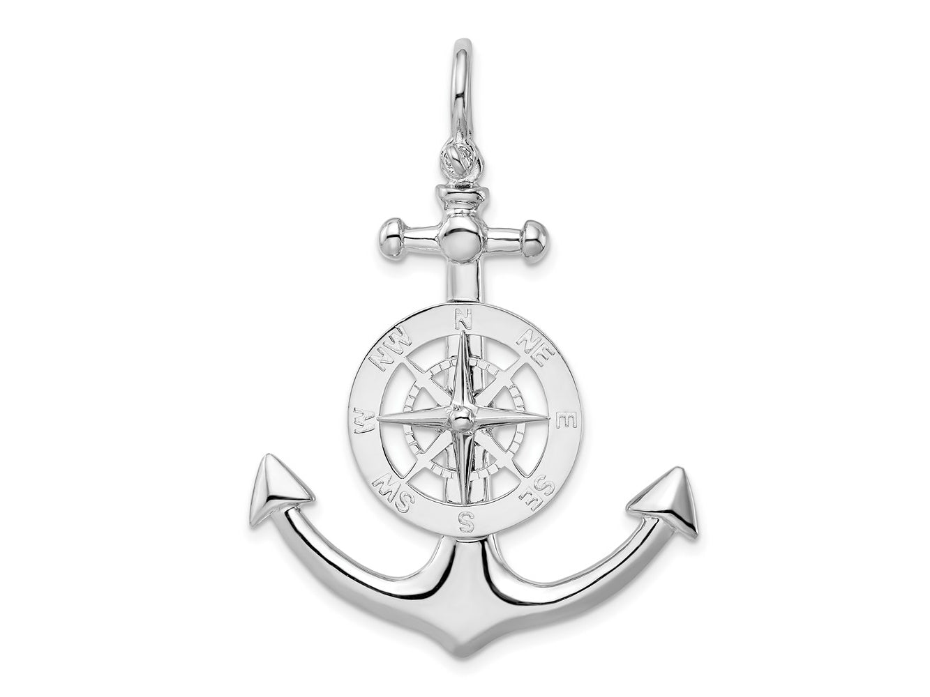 FJC Finejewelers 925 Sterling Silver Rhodium Plated Polished 3D Lg Anchor with Compass Charm 44 x 32 mm