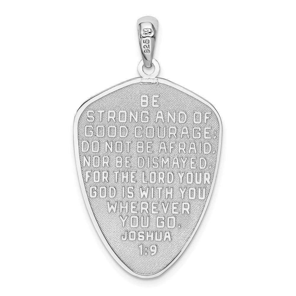 FJC Finejewelers 925 Sterling Silver Rhodium Platedd Textured Cross Shield Joshua 1:9 Reverse Charm 21 mm