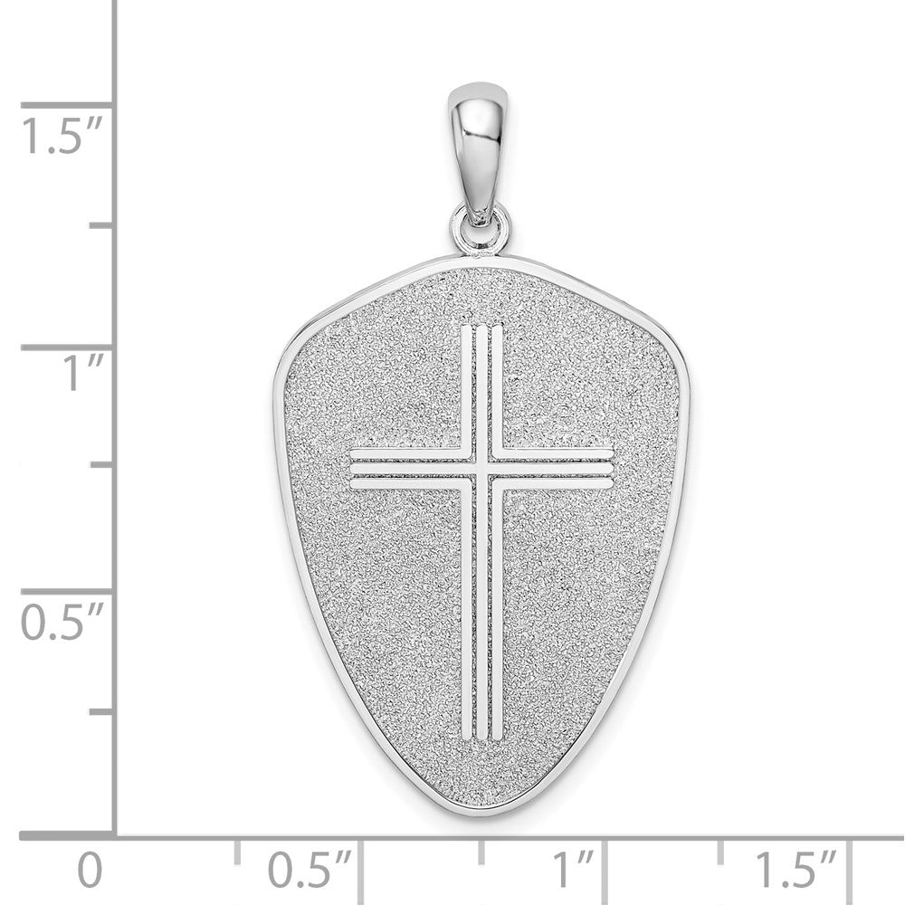 FJC Finejewelers 925 Sterling Silver Rhodium Platedd Textured Cross Shield Joshua 1:9 Reverse Charm 21 mm