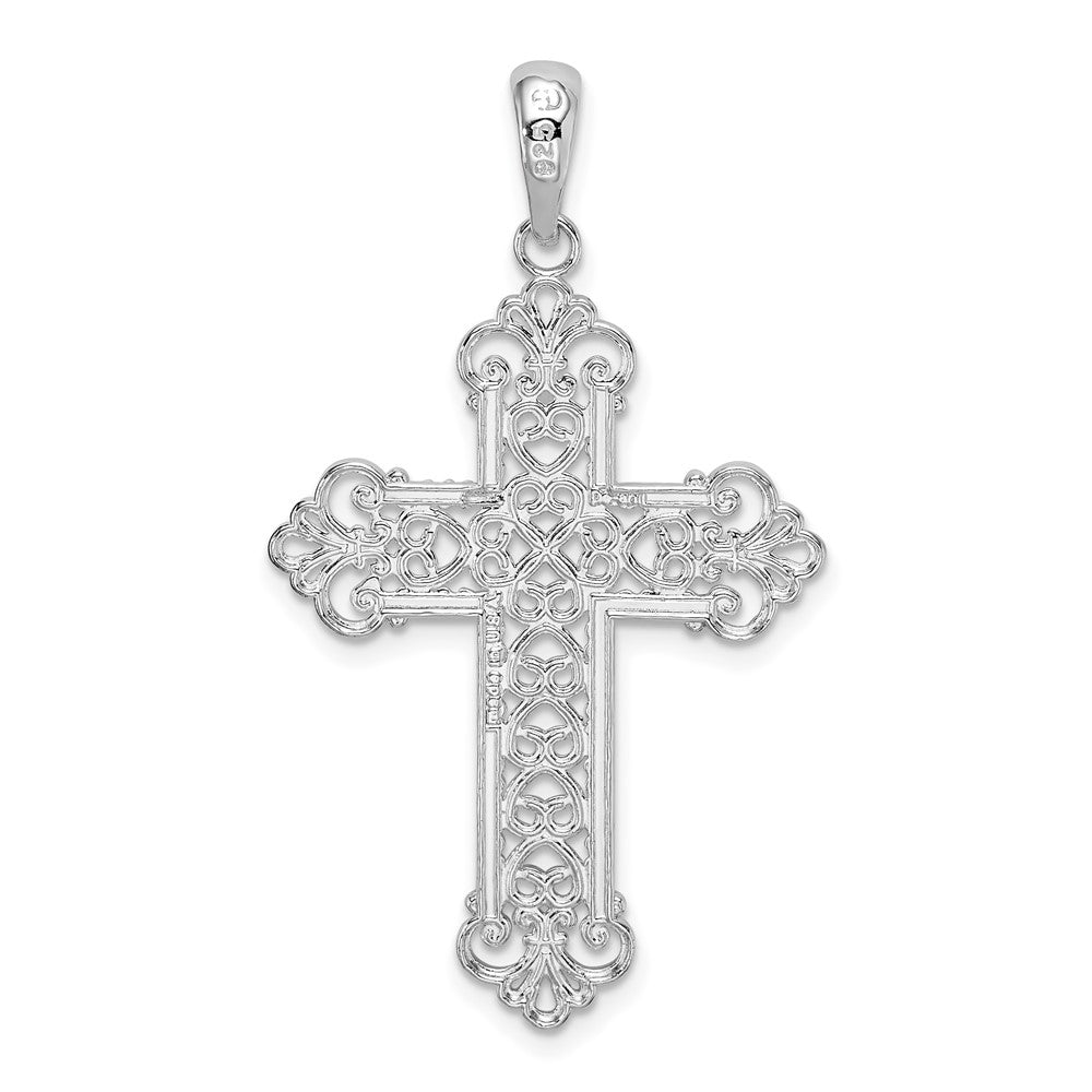 FJC Finejewelers 925 Sterling Silver Rhodium Plated Polish Filigree Fleur de Lis Cross Charm 23 mm